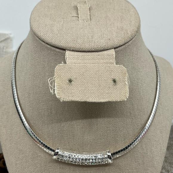 Vintage QVC Necklace & Earring Set – Silver-Tone with Crystal / CZ Accents - Picture 4 of 17